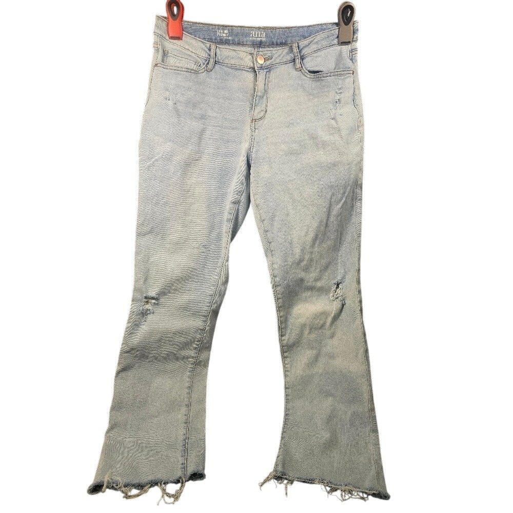 ANA A New Approach Womens Mid Rise Straight Distressed Jeans Light Wash Size 14